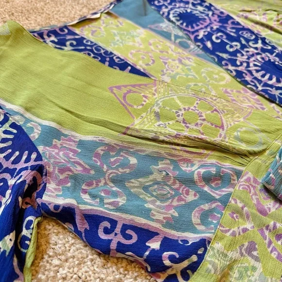 Soft Surroundings Kaleidoscope Handkerchief Tie Front Patchwork Shirt Boho Small - Picture 2 of 11